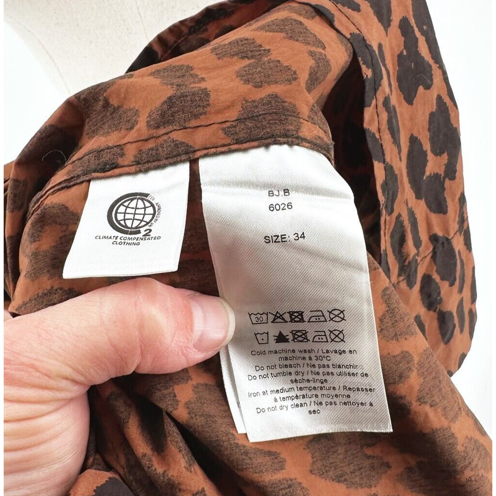 Ganni Women Midi Leopard Print Dress 34/XS Balloon Sleeve Poplin Party Event - Picture 9 of 11
